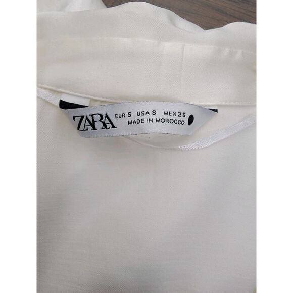 Zara Shirt Dress Womens SZ Small Satin Ruched Front Drape Blogger Fav Ivory - Picture 10 of 11